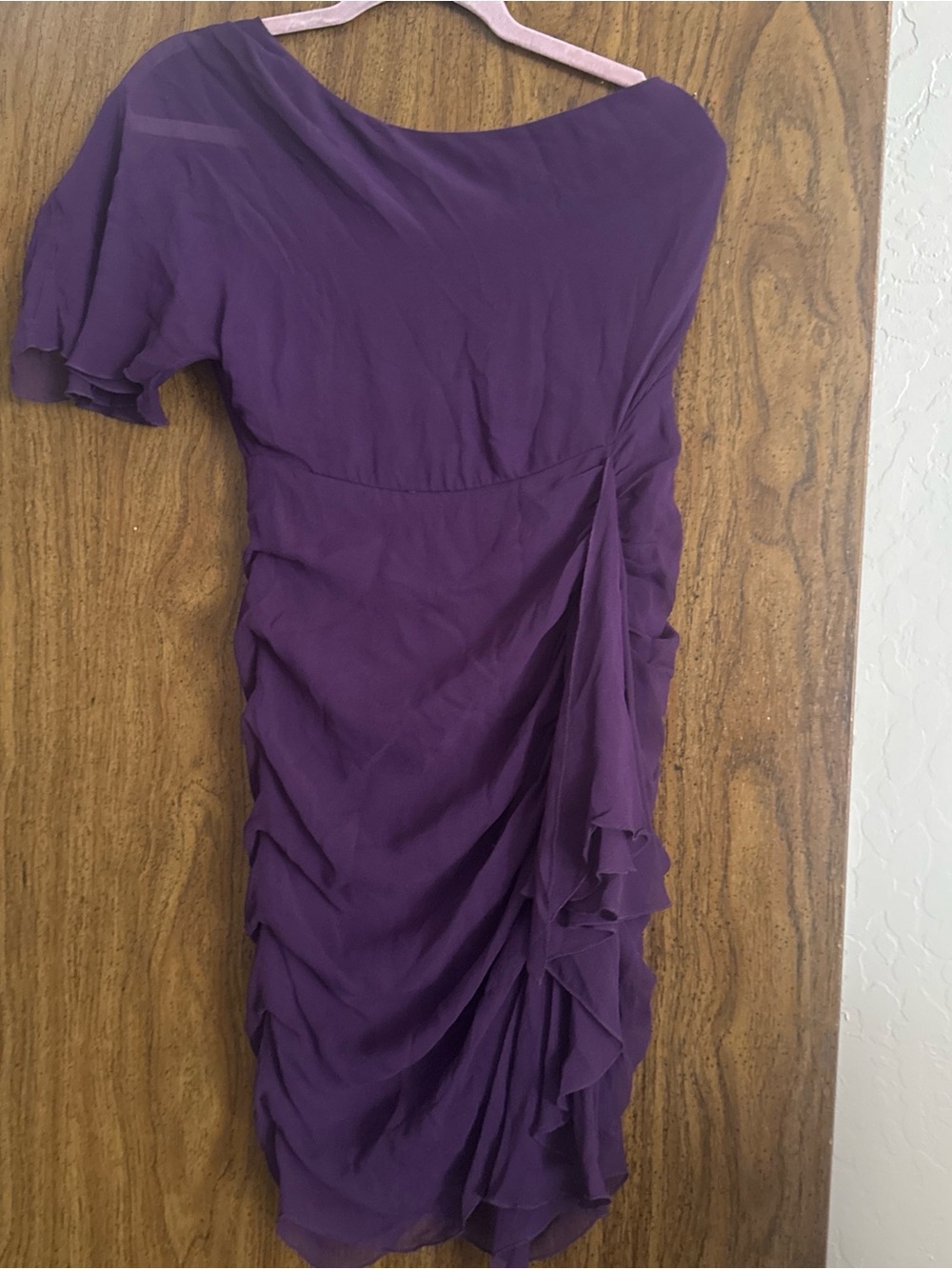 Alice + Olivia Purple One-Shoulder Ruffle Silk Dress